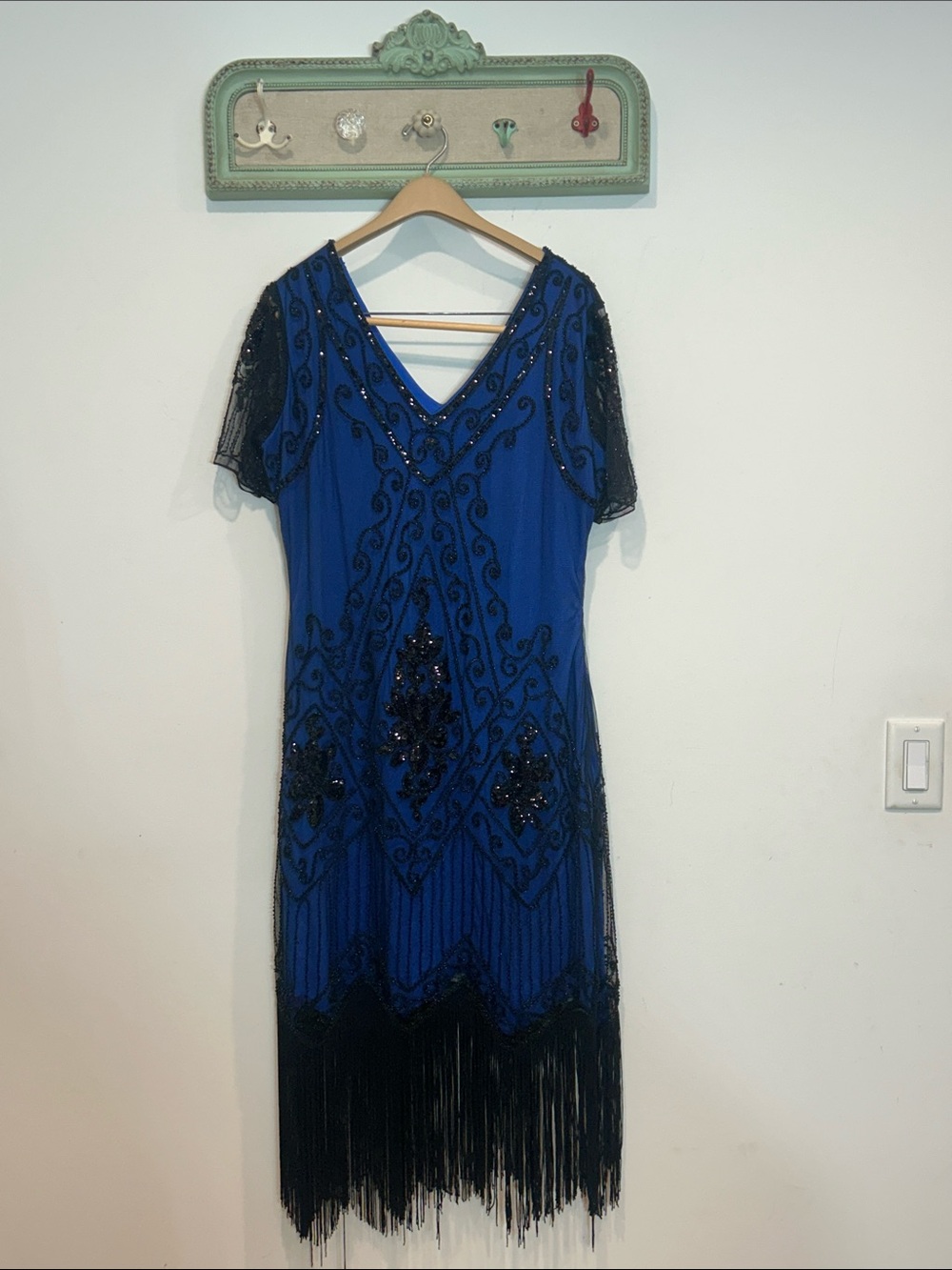 Babeyond Royal Blue Beaded Fringe Midi Dress V-Neck Evening Dress plus size xxl